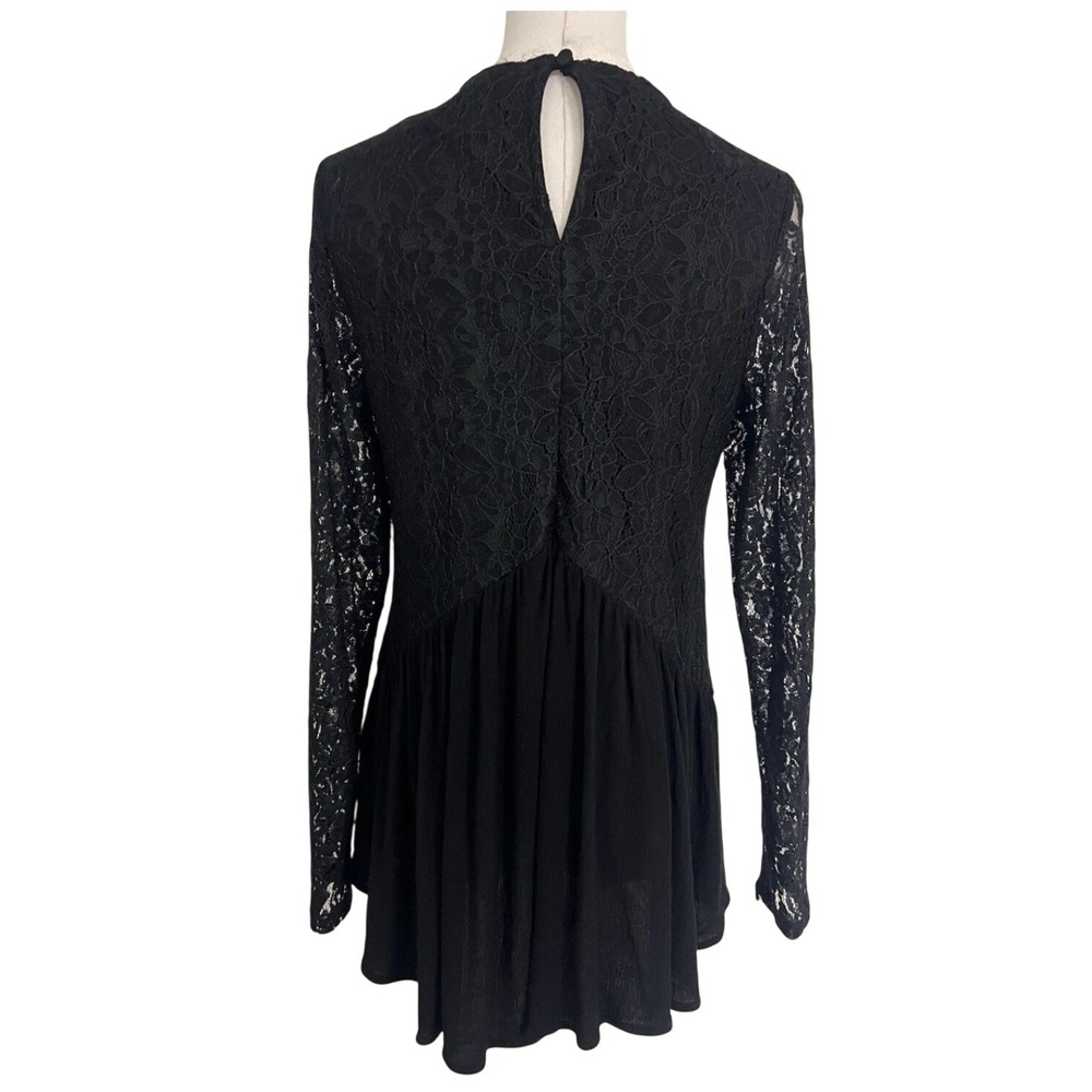 Lace V-Neck Tunic Womens Size M Black Gothic Whimsigoth Boho Long Sleeve Witchy - Picture 5 of 9